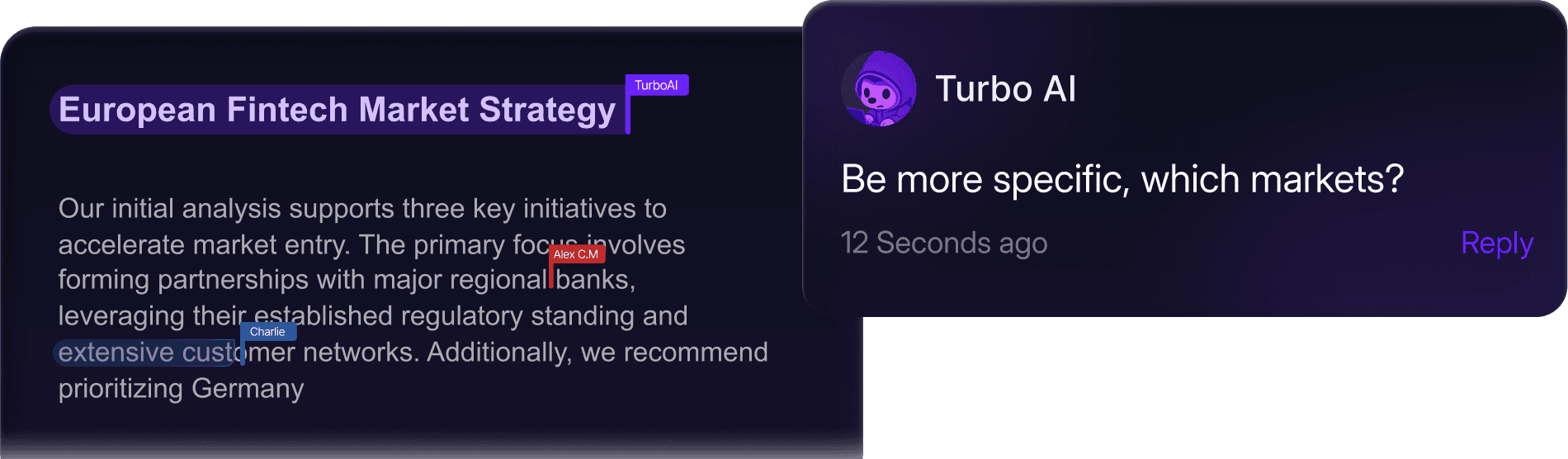 Turbo AI actively editing and commenting on a document