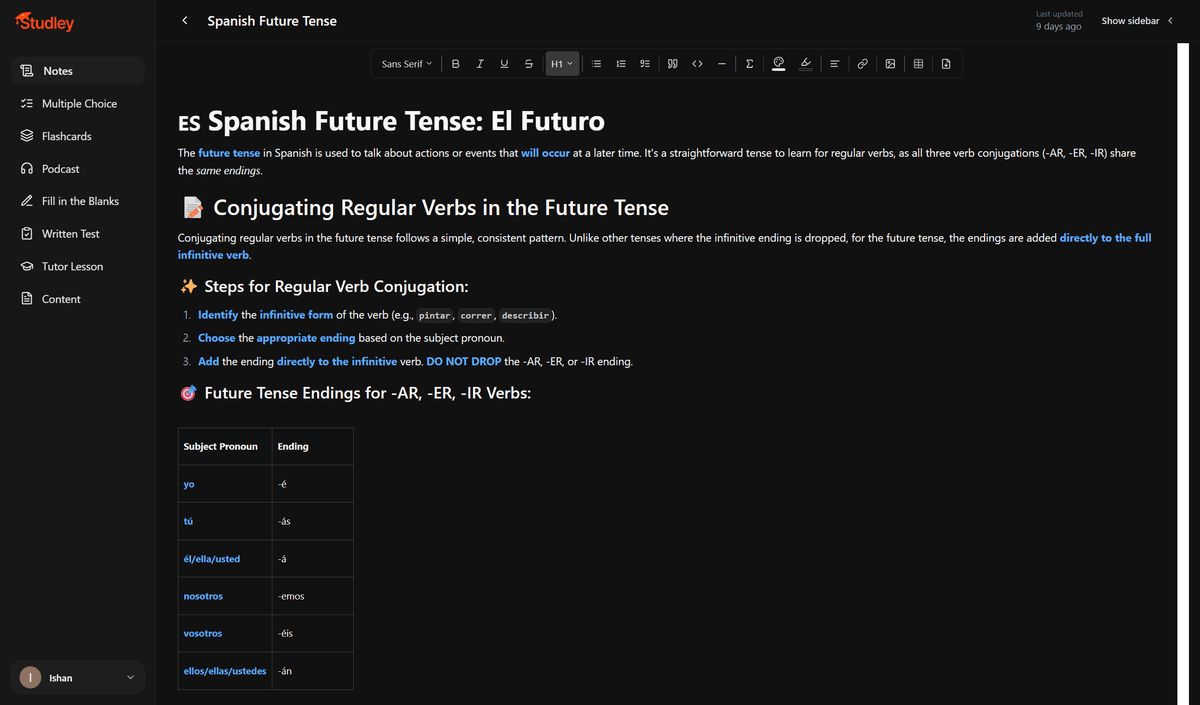 Studley's Spanish Notes
