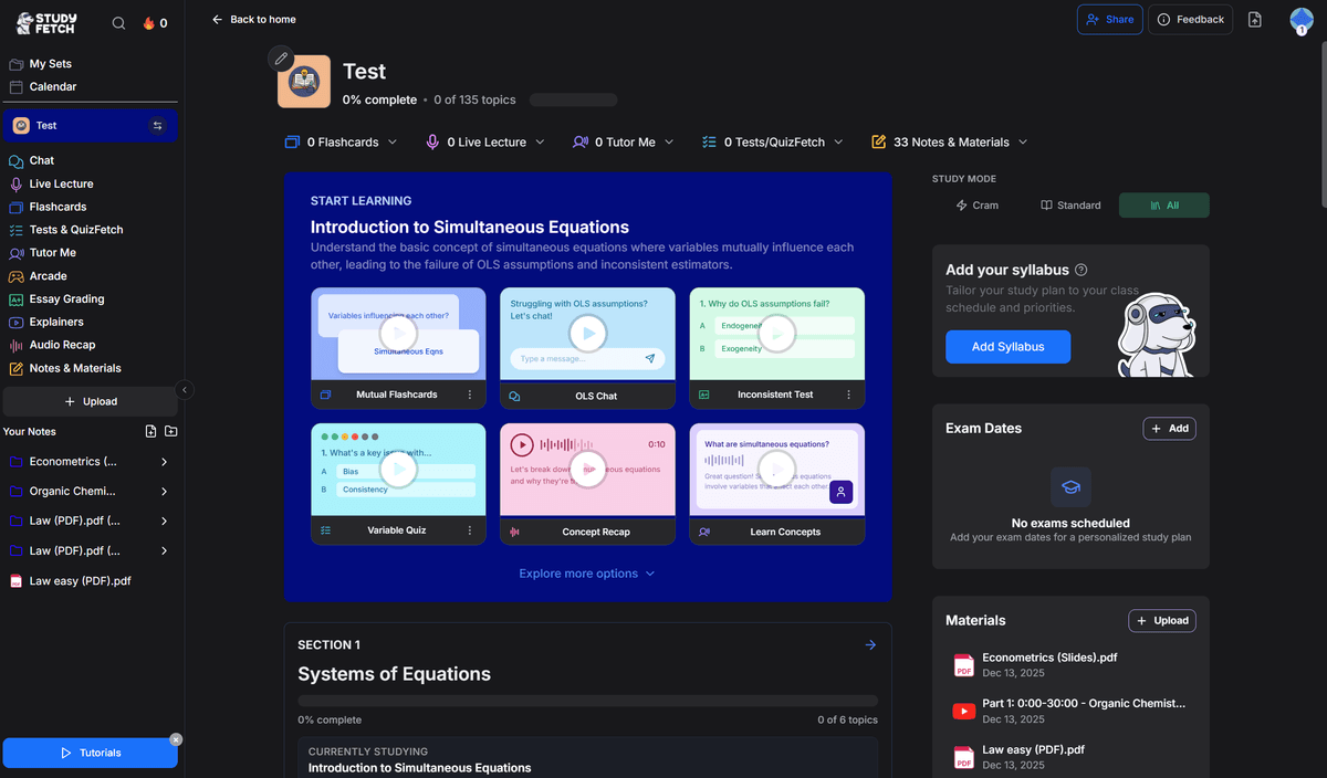 StudyFetch's Dashboard