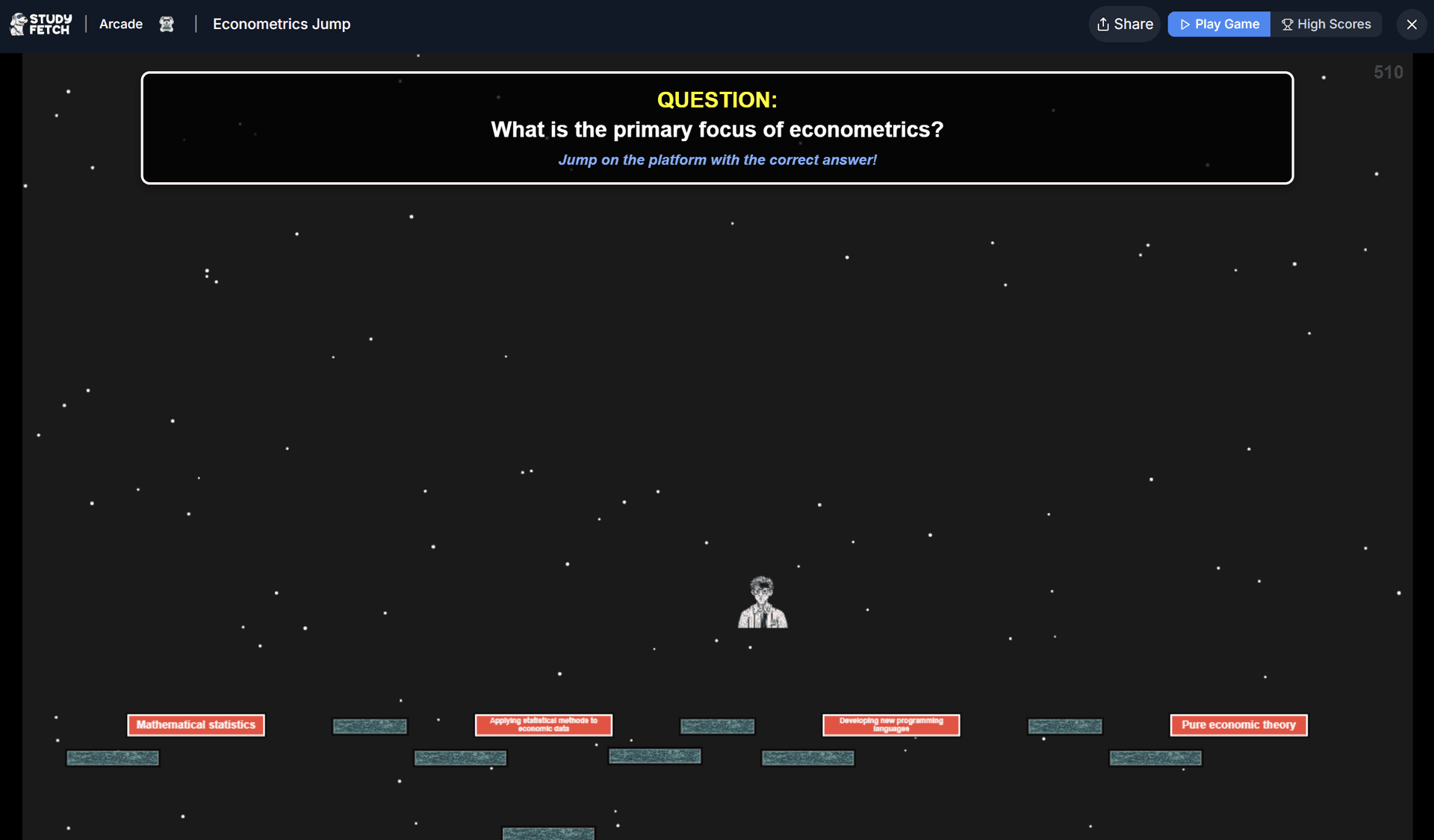 StudyFetch jump game with disconnected questions