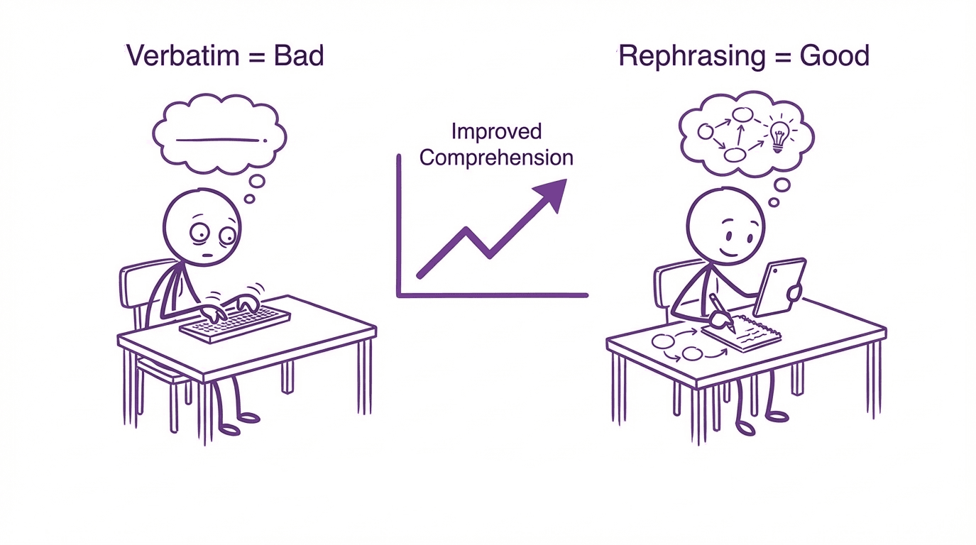 Rephrasing notes is better than copying them